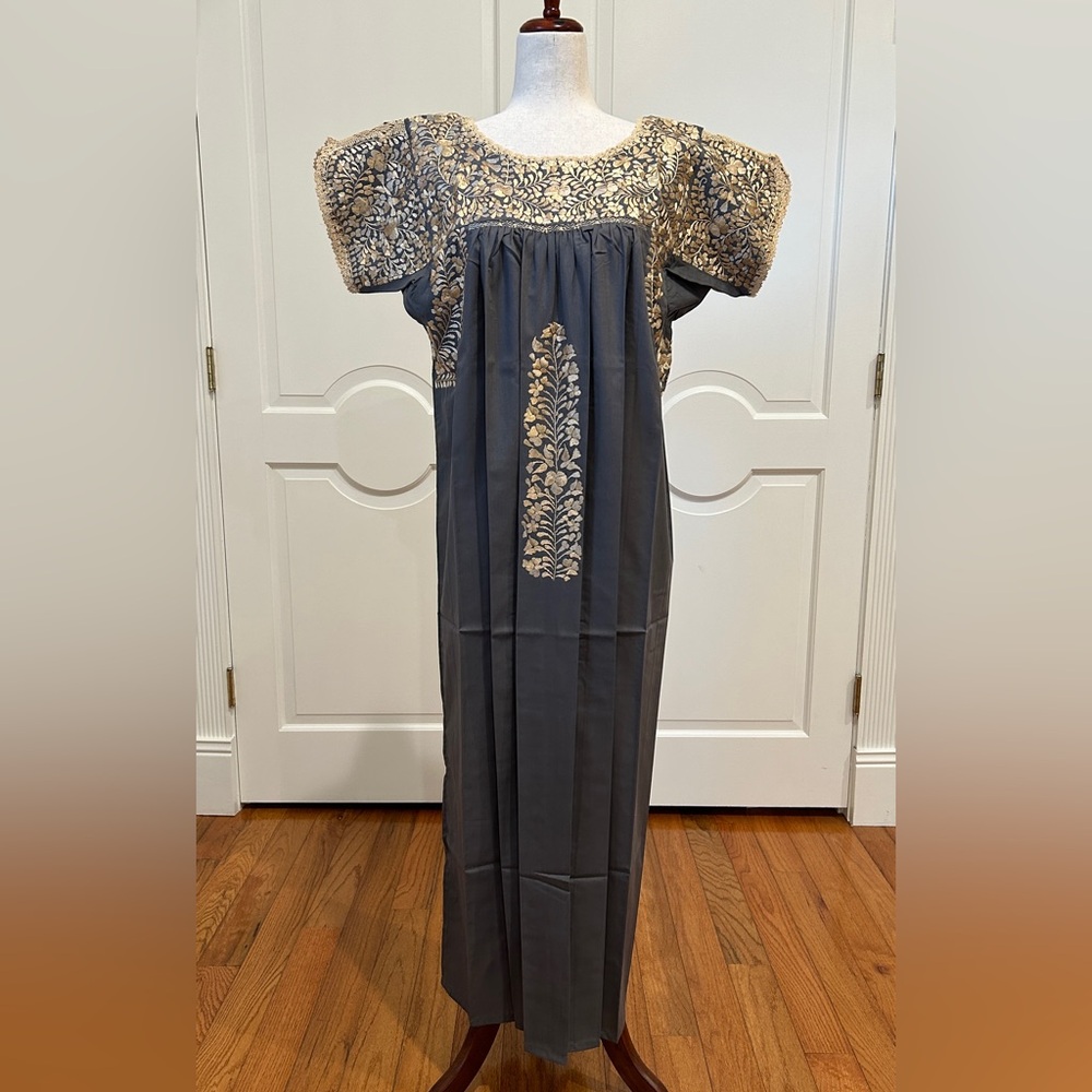 San Antonino Maxi Dress,Oaxaca Mexican dress.Hand Embroidered with Silk Threads.